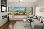 Beautiful gas fireplace with large flat screen tv